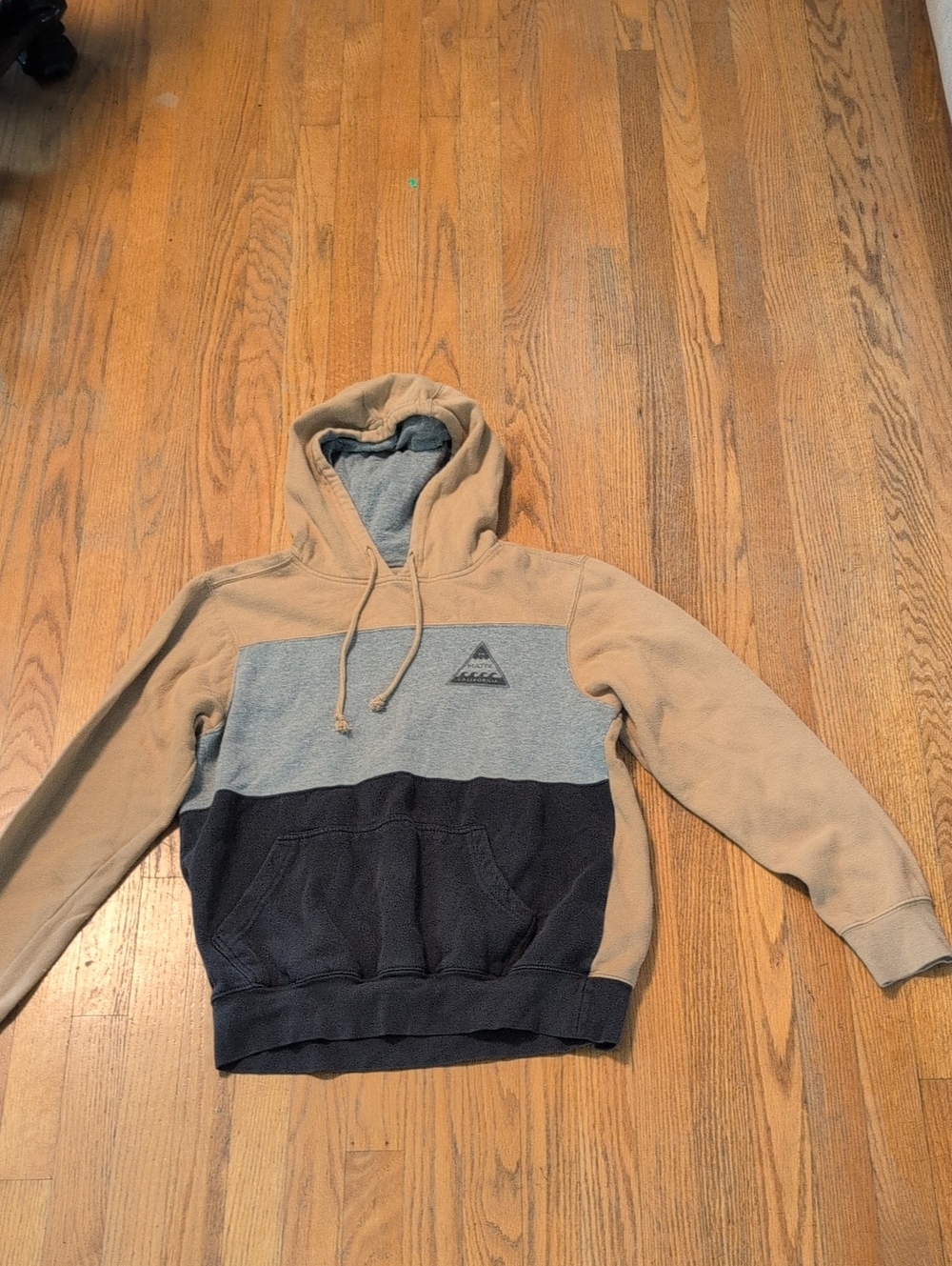Matix Colorblock Hooded Pullover in Tan, Gray & Black